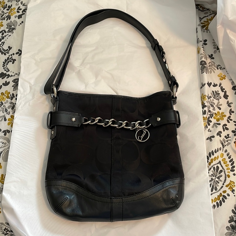 Black coach shoulder bag 11x11” with adjustable strap